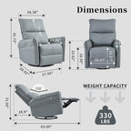 Power 270 Swivel Rocker Recliner Chair with USB Ports, Electric PU Small Recliners for Small Spaces