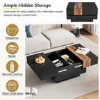 Square Coffee Table with Sliding Tabletop and Hidden Storage