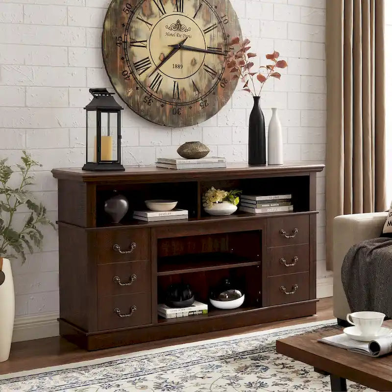 Traditional 60 TV Stand with Open and Closed Storage for TVs Up to 65