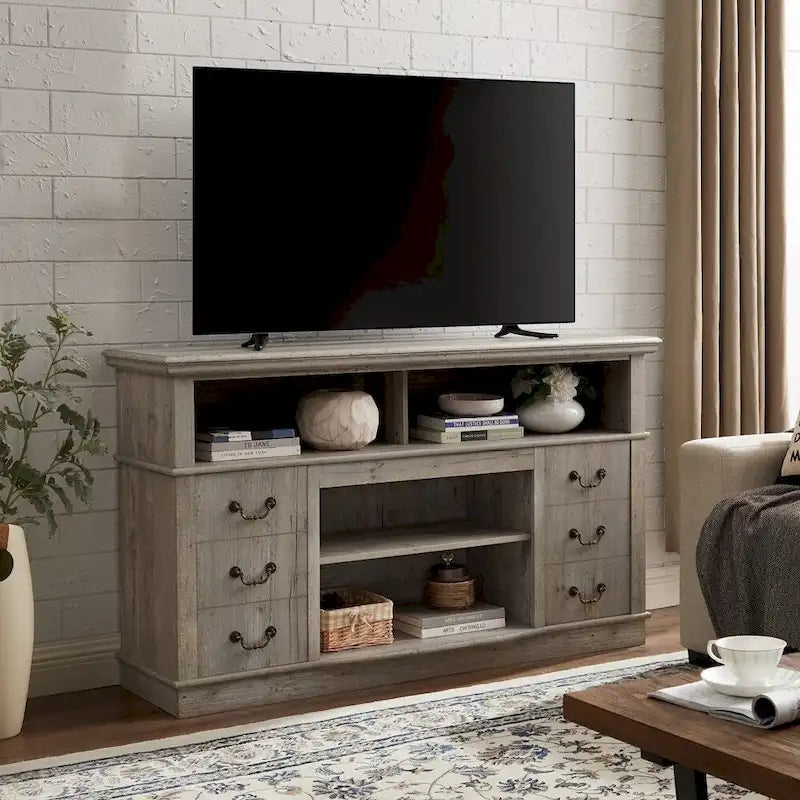 Traditional 60 TV Stand with Open and Closed Storage for TVs Up to 65