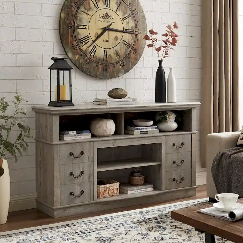 Traditional 60 TV Stand with Open and Closed Storage for TVs Up to 65
