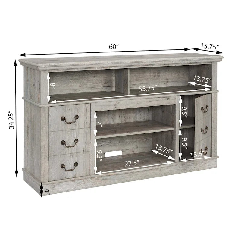Traditional 60 TV Stand with Open and Closed Storage for TVs Up to 65