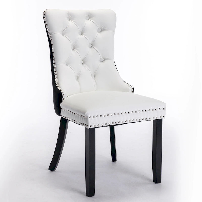 High Back Dining Chairs Set of 2, Upholstered PU Leather Kitchen Chairs Side Chair with Rear Handle Wood Legs