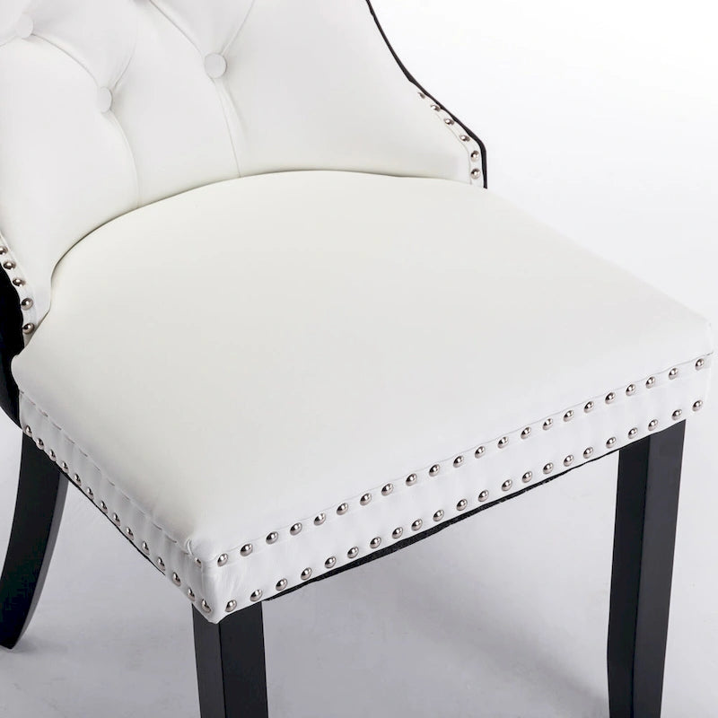 High Back Dining Chairs Set of 2, Upholstered PU Leather Kitchen Chairs Side Chair with Rear Handle Wood Legs