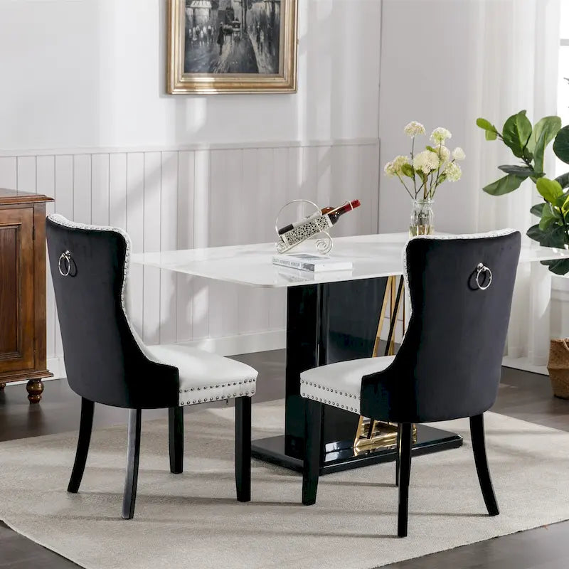 High Back Dining Chairs Set of 2, Upholstered PU Leather Kitchen Chairs Side Chair with Rear Handle Wood Legs
