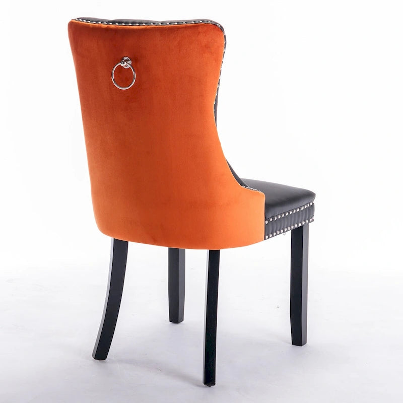 High Back Dining Chairs Set of 2, Upholstered PU Leather Kitchen Chairs Side Chair with Rear Handle Wood Legs