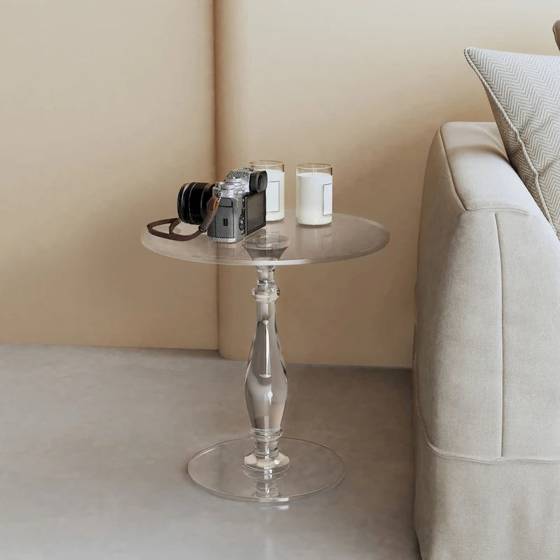 Clear Acrylic Round End Table Solid Post Side Table Nightstand - 18 Dia. x 19 H