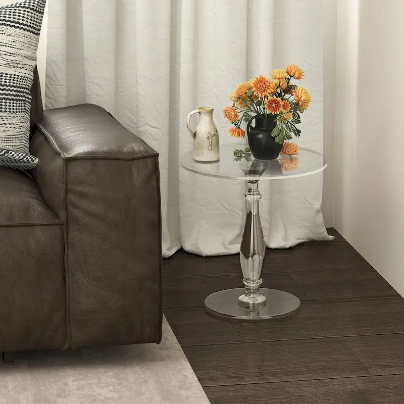 Clear Acrylic Round End Table Solid Post Side Table Nightstand - 18 Dia. x 19 H