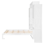 Queen Size Murphy Bed Wall Bed with Desk, Mirror and Vanity, Wooden Foldable Murphy Cabinet Bed with Storage Cabinets