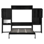Queen Size Murphy Bed Wall Bed with Desk, Mirror and Vanity, Wooden Foldable Murphy Cabinet Bed with Storage Cabinets