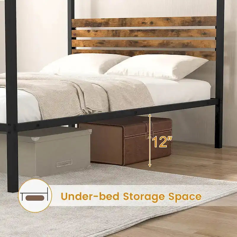 Gymax Twin/Full/Queen Size 4-Post Canopy Bed Frame Rustproof Metal