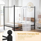 Gymax Twin/Full/Queen Size 4-Post Canopy Bed Frame Rustproof Metal