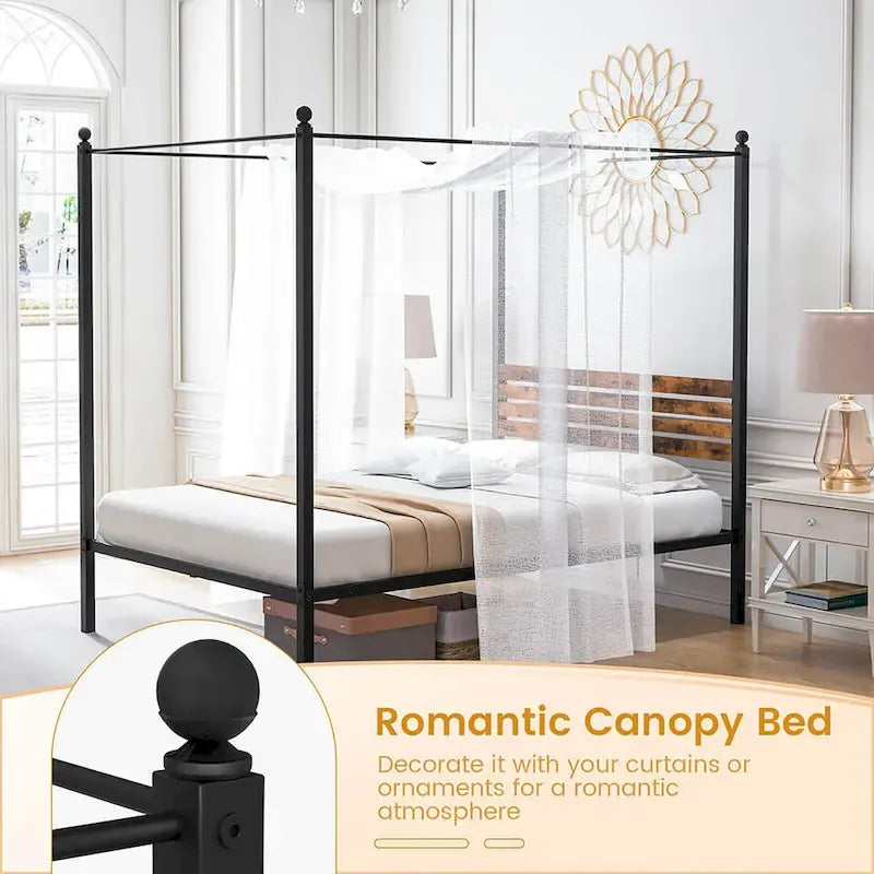 Gymax Twin/Full/Queen Size 4-Post Canopy Bed Frame Rustproof Metal
