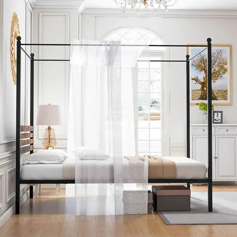 Gymax Twin/Full/Queen Size 4-Post Canopy Bed Frame Rustproof Metal
