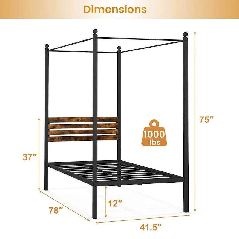 Gymax Twin/Full/Queen Size 4-Post Canopy Bed Frame Rustproof Metal