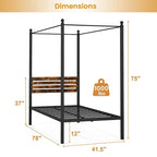Gymax Twin/Full/Queen Size 4-Post Canopy Bed Frame Rustproof Metal
