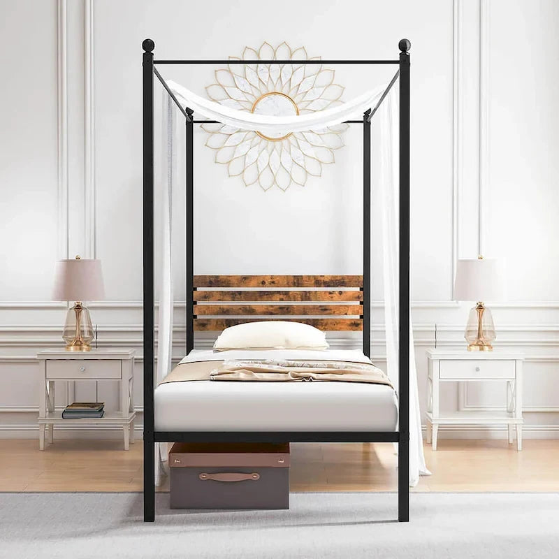 Gymax Twin/Full/Queen Size 4-Post Canopy Bed Frame Rustproof Metal