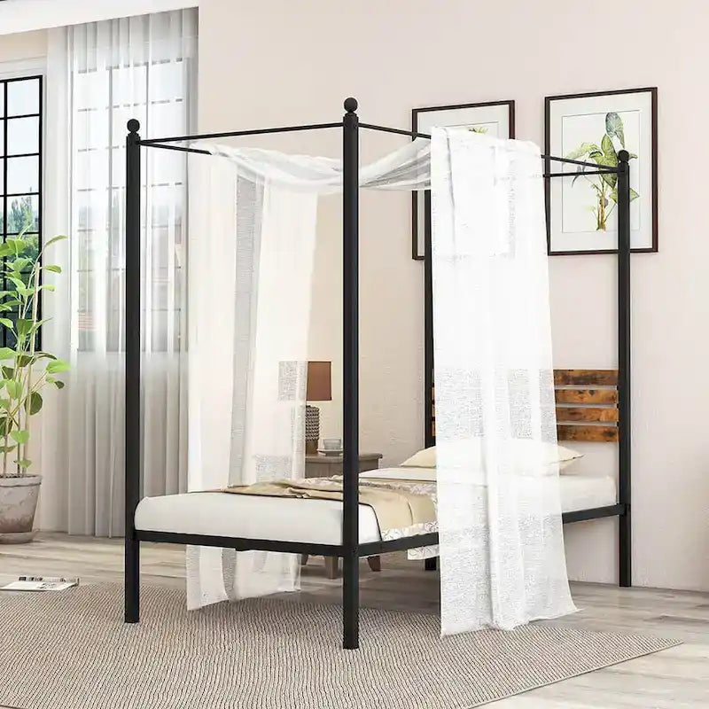 Gymax Twin/Full/Queen Size 4-Post Canopy Bed Frame Rustproof Metal