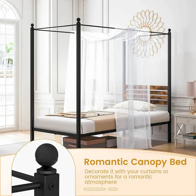 Gymax Twin/Full/Queen Size 4-Post Canopy Bed Frame Rustproof Metal