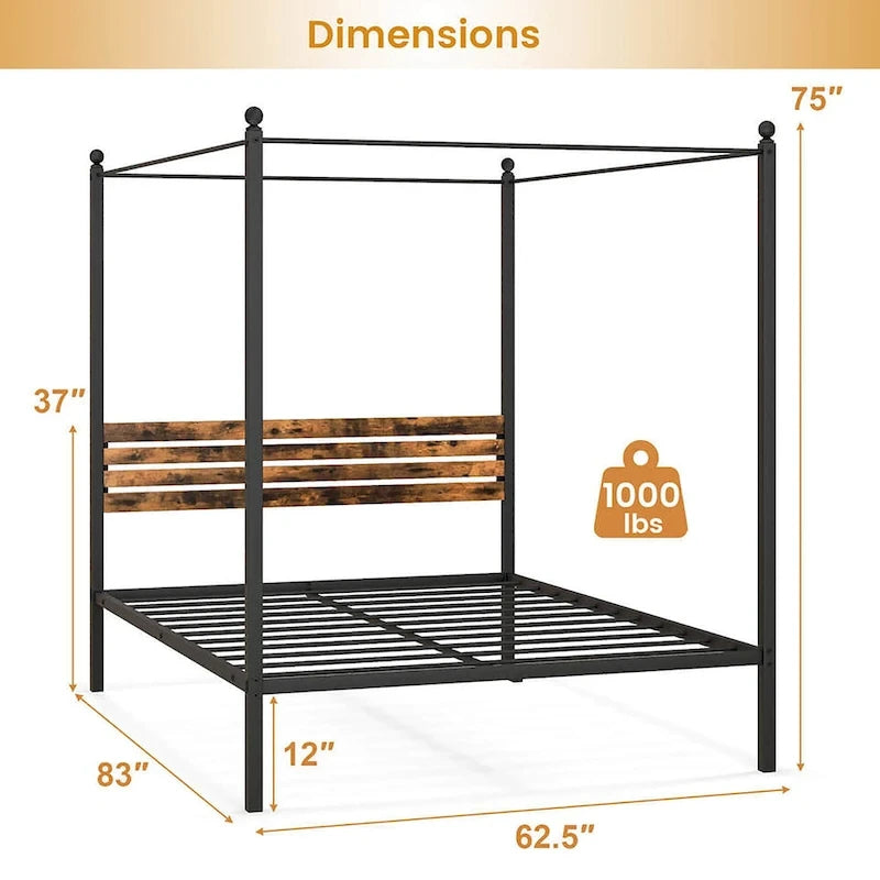 Gymax Twin/Full/Queen Size 4-Post Canopy Bed Frame Rustproof Metal
