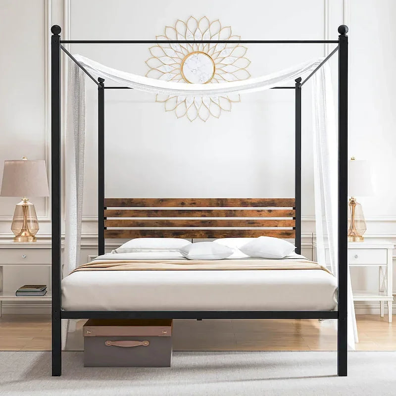 Gymax Twin/Full/Queen Size 4-Post Canopy Bed Frame Rustproof Metal