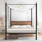 Gymax Twin/Full/Queen Size 4-Post Canopy Bed Frame Rustproof Metal