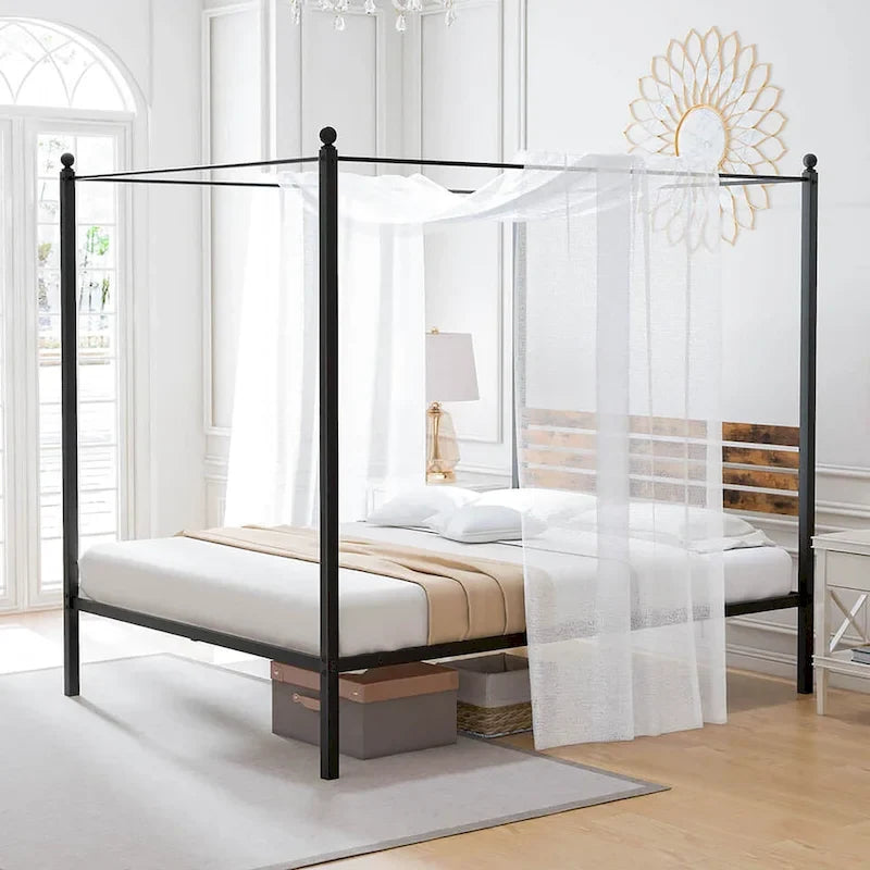 Gymax Twin/Full/Queen Size 4-Post Canopy Bed Frame Rustproof Metal