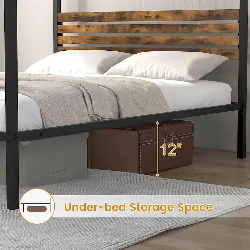 Gymax Twin/Full/Queen Size 4-Post Canopy Bed Frame Rustproof Metal