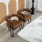 Contemporary PU Dining Chair set of 2, Barrel Chair with Matte Black Metal Legs and Round Thickened Cushion