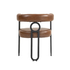 Contemporary PU Dining Chair set of 2, Barrel Chair with Matte Black Metal Legs and Round Thickened Cushion