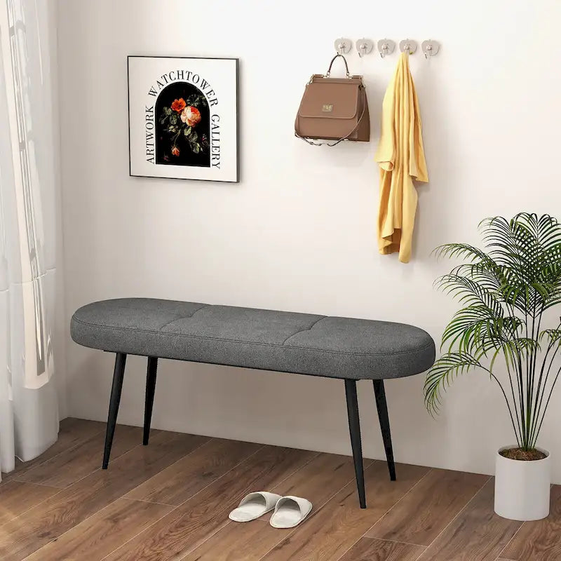 Gymax 47 Upholstered Entryway Bench w/ Padded Seat & Heavy-duty