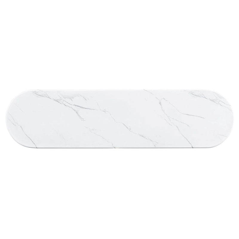 Oval Faux Marble Top Console Table Entryway Table, Narrow Sofa Table Hallway Accent Table with Triangular Base