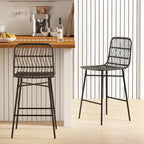HOMCOM Rattan Counter Height Bar Stools Set of 2, 26 Wicker Barstools with Back, Modern Bar Chairs for Kitchen Island, Black