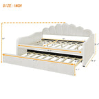 White Full Size Upholstery Daybed with Shall Shaped Backrest and Trundle for Bedroom