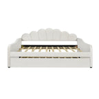 White Full Size Upholstery Daybed with Shall Shaped Backrest and Trundle for Bedroom