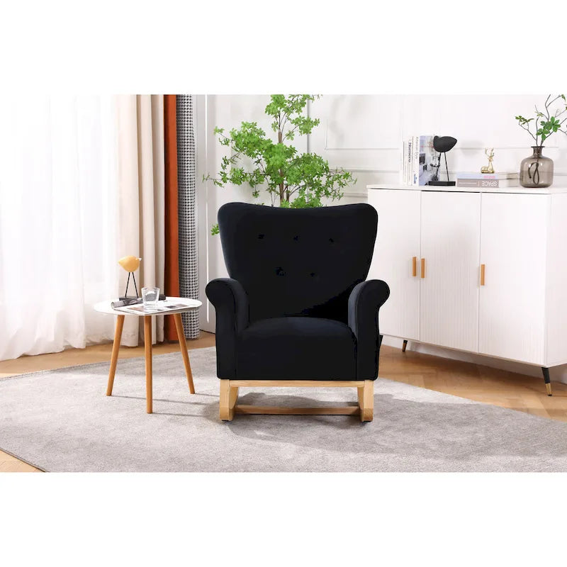Tufted Rocking Chair with Wood Legs