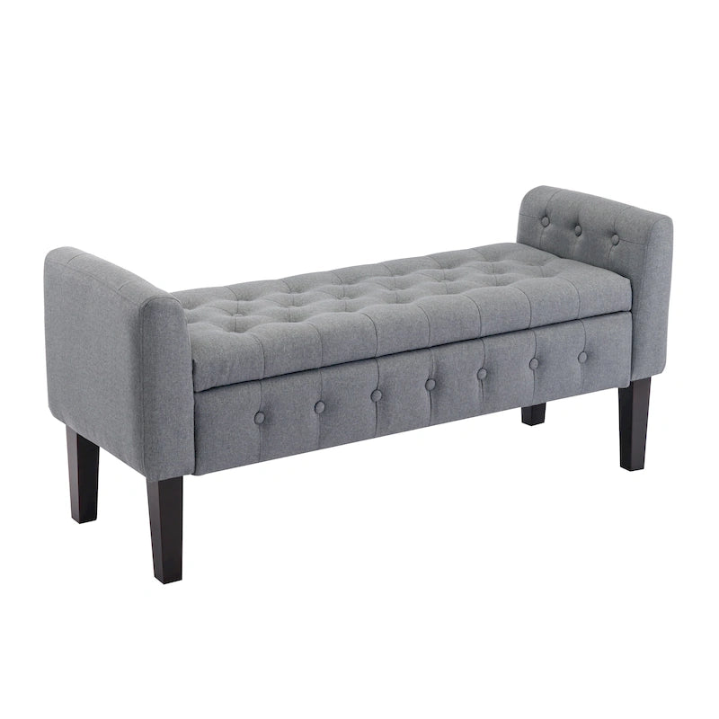 Inari Fabric Flip Top Storage Ottoman Bench with Rubberwood Legs