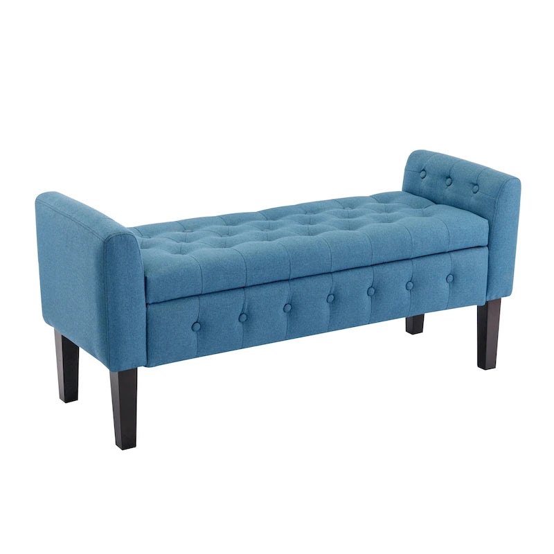 Inari Fabric Flip Top Storage Ottoman Bench with Rubberwood Legs