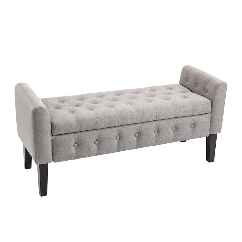 Inari Fabric Flip Top Storage Ottoman Bench with Rubberwood Legs