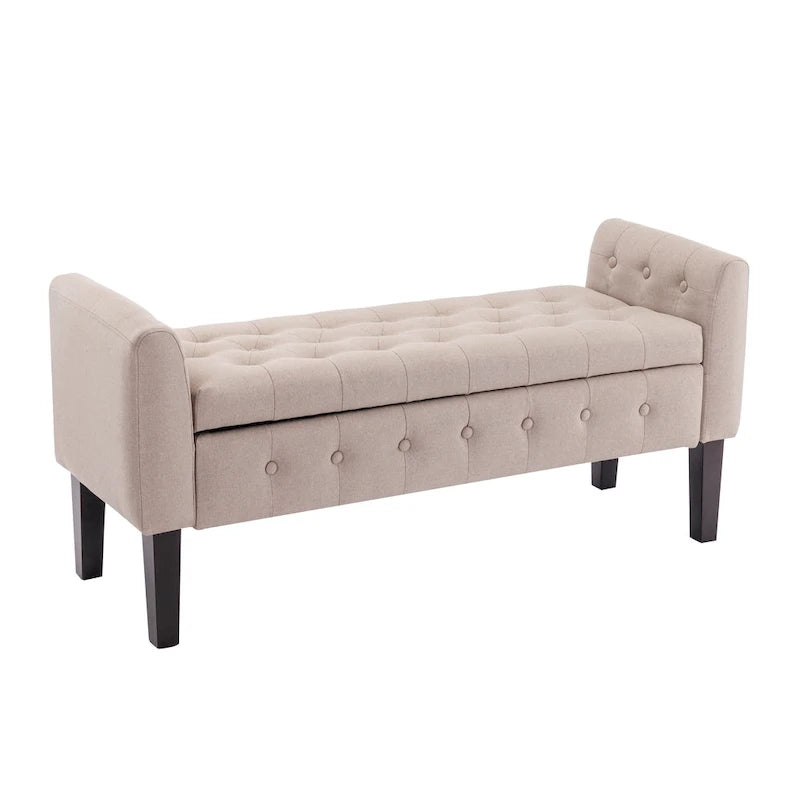  Inari Fabric Flip Top Storage Ottoman Bench with Rubberwood Legs