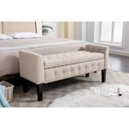 Inari Fabric Flip Top Storage Ottoman Bench with Rubberwood Legs