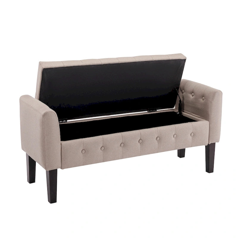 Inari Fabric Flip Top Storage Ottoman Bench with Rubberwood Legs