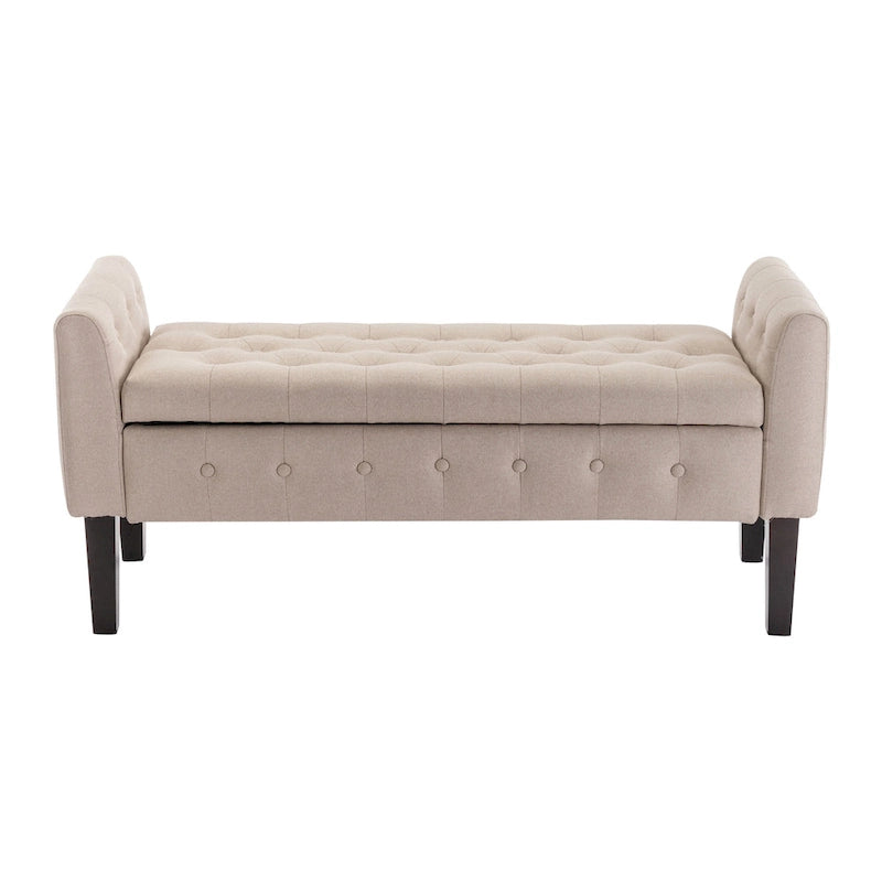 Inari Fabric Flip Top Storage Ottoman Bench with Rubberwood Legs