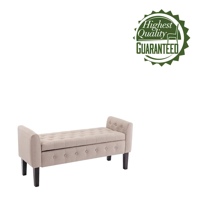 Inari Fabric Flip Top Storage Ottoman Bench with Rubberwood Legs