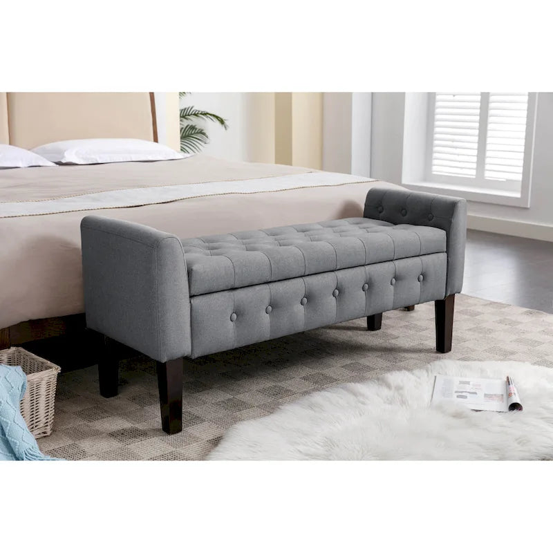 Inari Fabric Flip Top Storage Ottoman Bench with Rubberwood Legs
