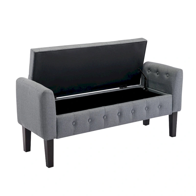 Inari Fabric Flip Top Storage Ottoman Bench with Rubberwood Legs
