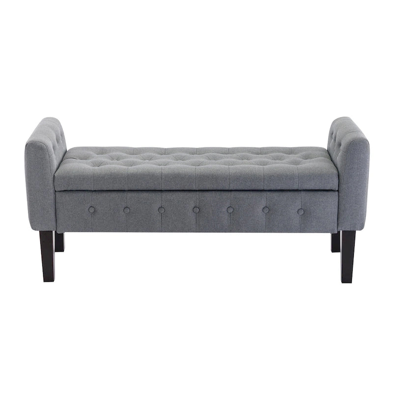Inari Fabric Flip Top Storage Ottoman Bench with Rubberwood Legs