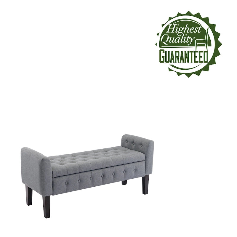 Inari Fabric Flip Top Storage Ottoman Bench with Rubberwood Legs