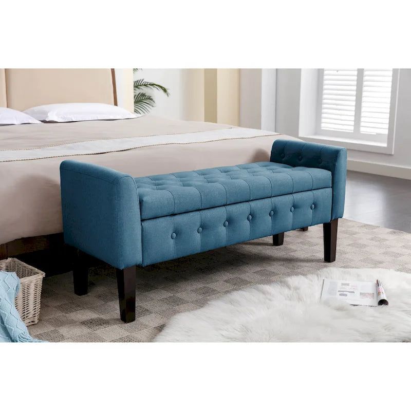 Inari Fabric Flip Top Storage Ottoman Bench with Rubberwood Legs