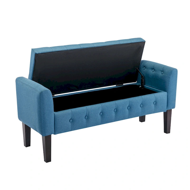 Inari Fabric Flip Top Storage Ottoman Bench with Rubberwood Legs